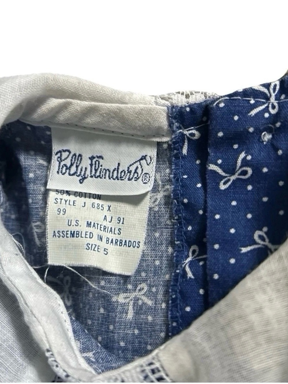 Girls Vintage Polly Flinders Blue Smocked Dress With White Bows Size 5 - Picture 4 of 5